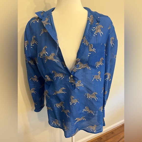 **J.Crew** Blue Zebra-Print Shirt - Picture 1 of 9